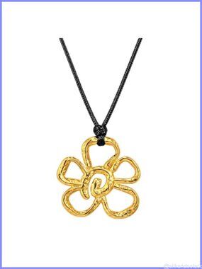 Open Petal Flower Pendant Necklace Zinc Double Cord Boho Statement Jewelry